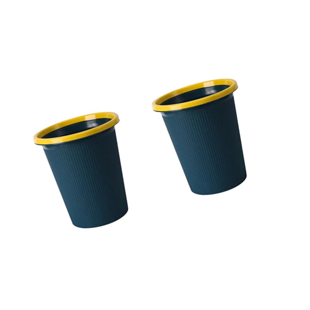 2 Pezzi Cestino per Rifiuti in Plastica Blu Scuro con Anello a Pressione, Semplice Contenitore per Cucina e Ufficio