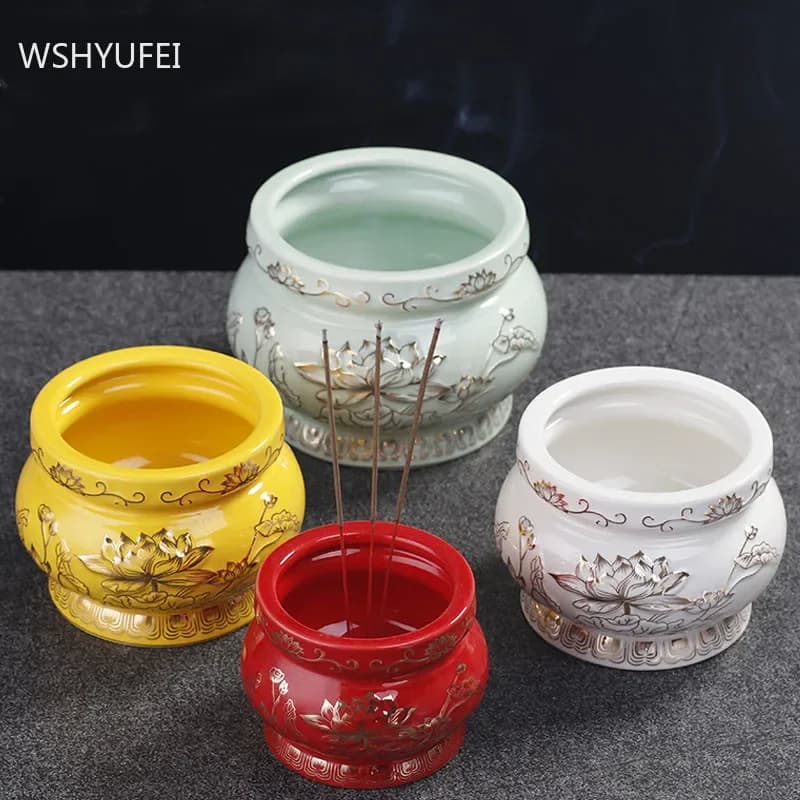 Tradizionale ceramica loto bruciatore di incenso ornamenti Buddha Hall Lotus stufa decorazione casa Feng Shui culto accessori
