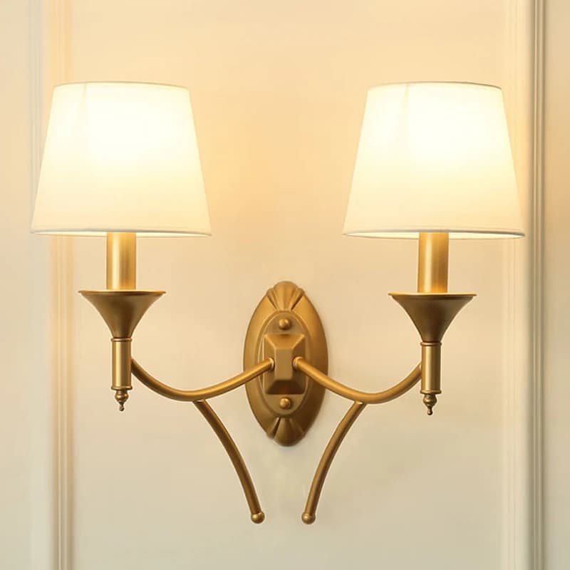 Lampada da parete americana a doppia testa per lampade da comodino camera da letto studio Soggiorno europeo Balcone Corridoio Decorazione in ferro E14 Lampada in tessuto
