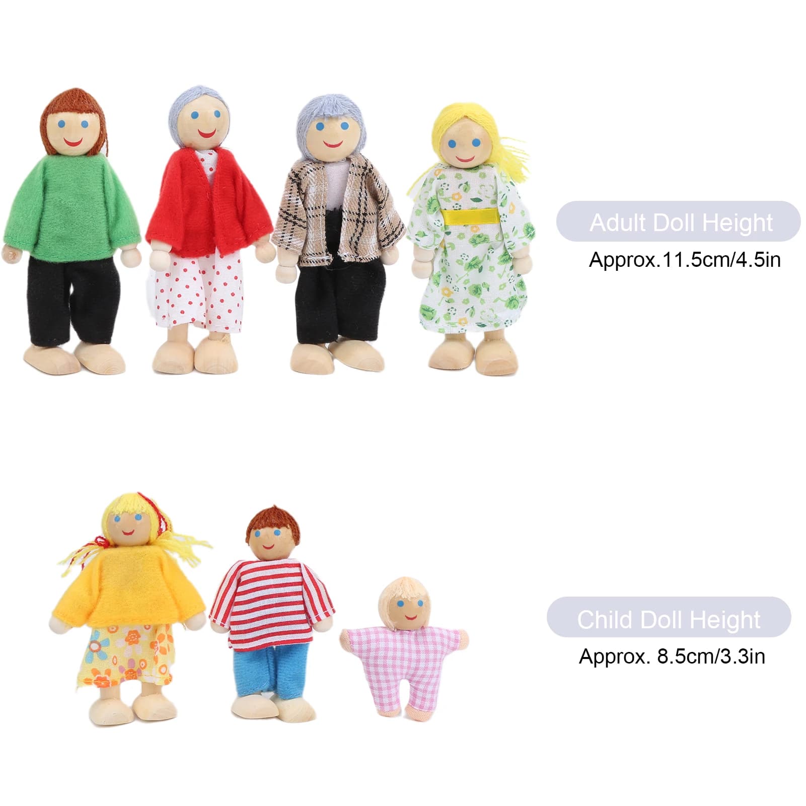 Miniature People Family Doll Figures Pine Miniature People Set Ornament Educational Dollhouse Accessory