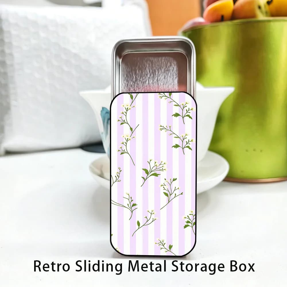 Retro Storage Box: A Multi-functional Sliding Iron Box Printed with Pastel Stripe Pattern, Portable Design, Great for Holiday Gifts And Daily Use,2D Printing Not 3D metal match box