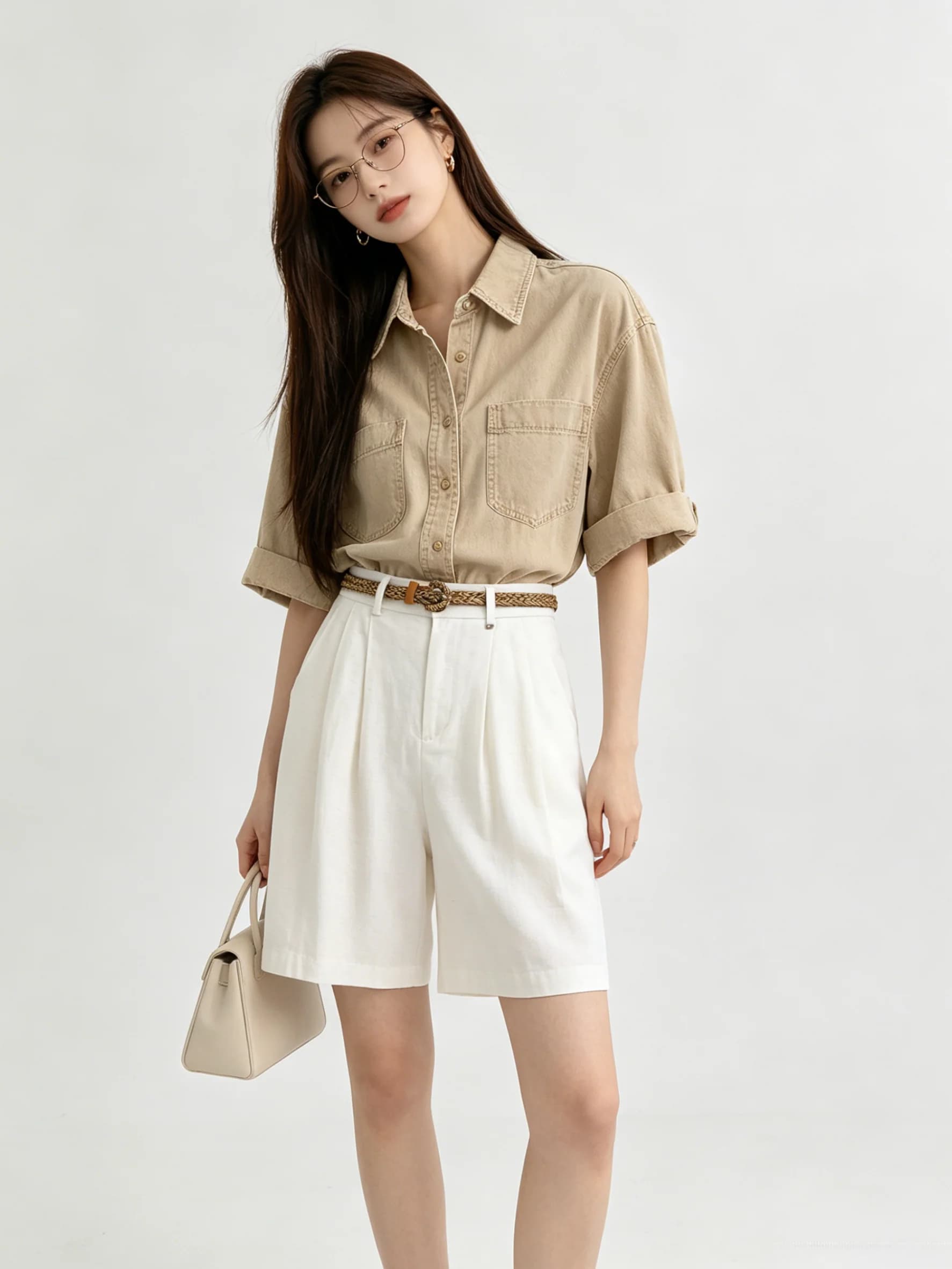 High Waist Wide Leg Short Pants Women's Slimming Loose A-Line Shorts Belt Casual Breathable Skin-Friendly Commuting Pants