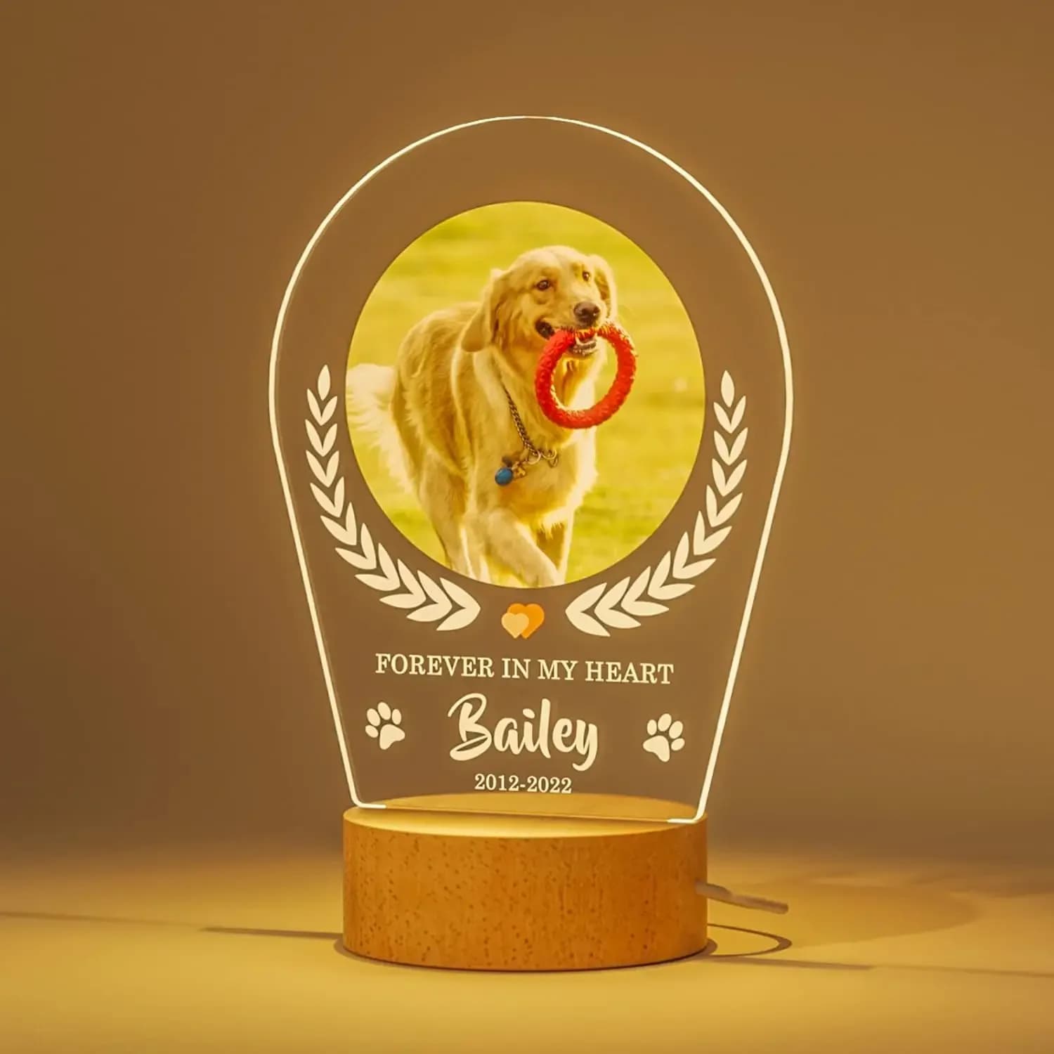 Personalized commemorative photo frame for dogs with engraved plate Hot night light Customised image for dogs Name Date Gift for loss of pets