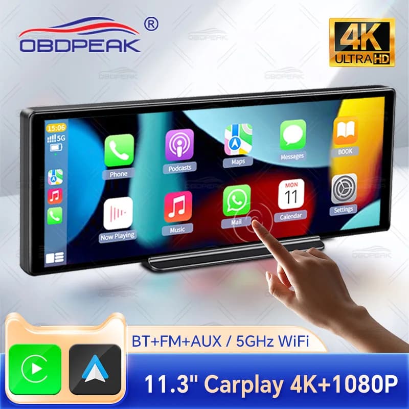 DVR for 11.3 inch 4K Dash Cam Dual Lens Wireless Carplay and Android Auto Video Recorder Monitor GPS Navigation 5G Wifi FM AUX