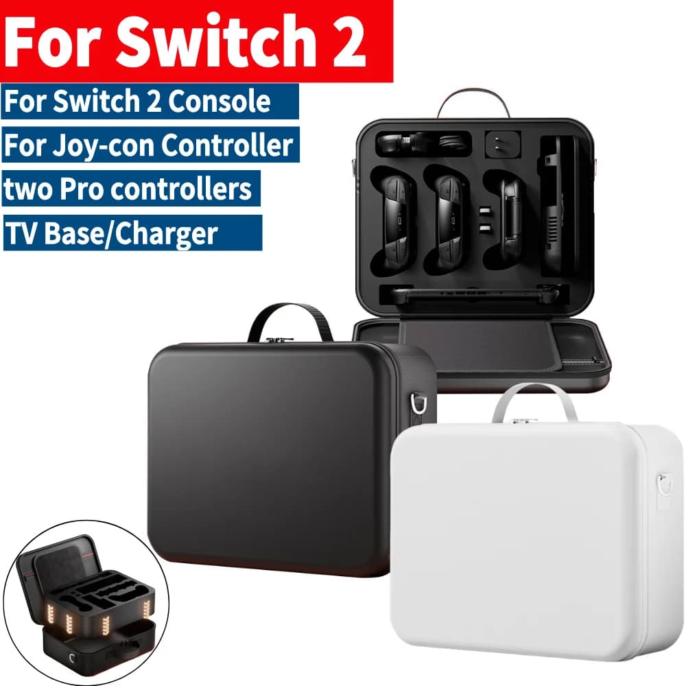 Custodia da trasporto per Switch 2, custodia protettiva portatile per due controller Pro Joy-Con, base TV, caricabatterie e accessori