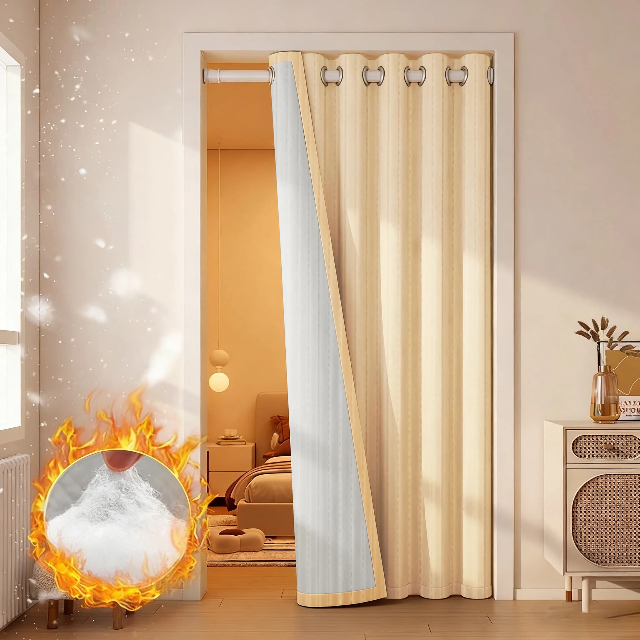 1pc New Winter Multi-Layer Thickened Windproof Thermal Curtains & Door Curtains Bedroom & Living Room Blackout Curtains for Cold