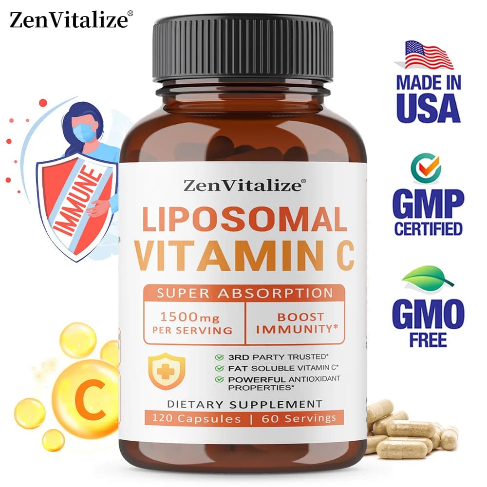 Liposome Capsules vitamin C 1500 mg - Immune system and promotes collagen reduction, antioxidant, vegan, non-GMO