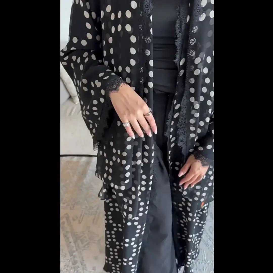 Eid Jalabiya Polka Dot Abaya Dubai Caftano Donna musulmana Abito Hijab Kebaya Caftano Marocain Femme Robe Islam Abbigliamento Abito Ramadan