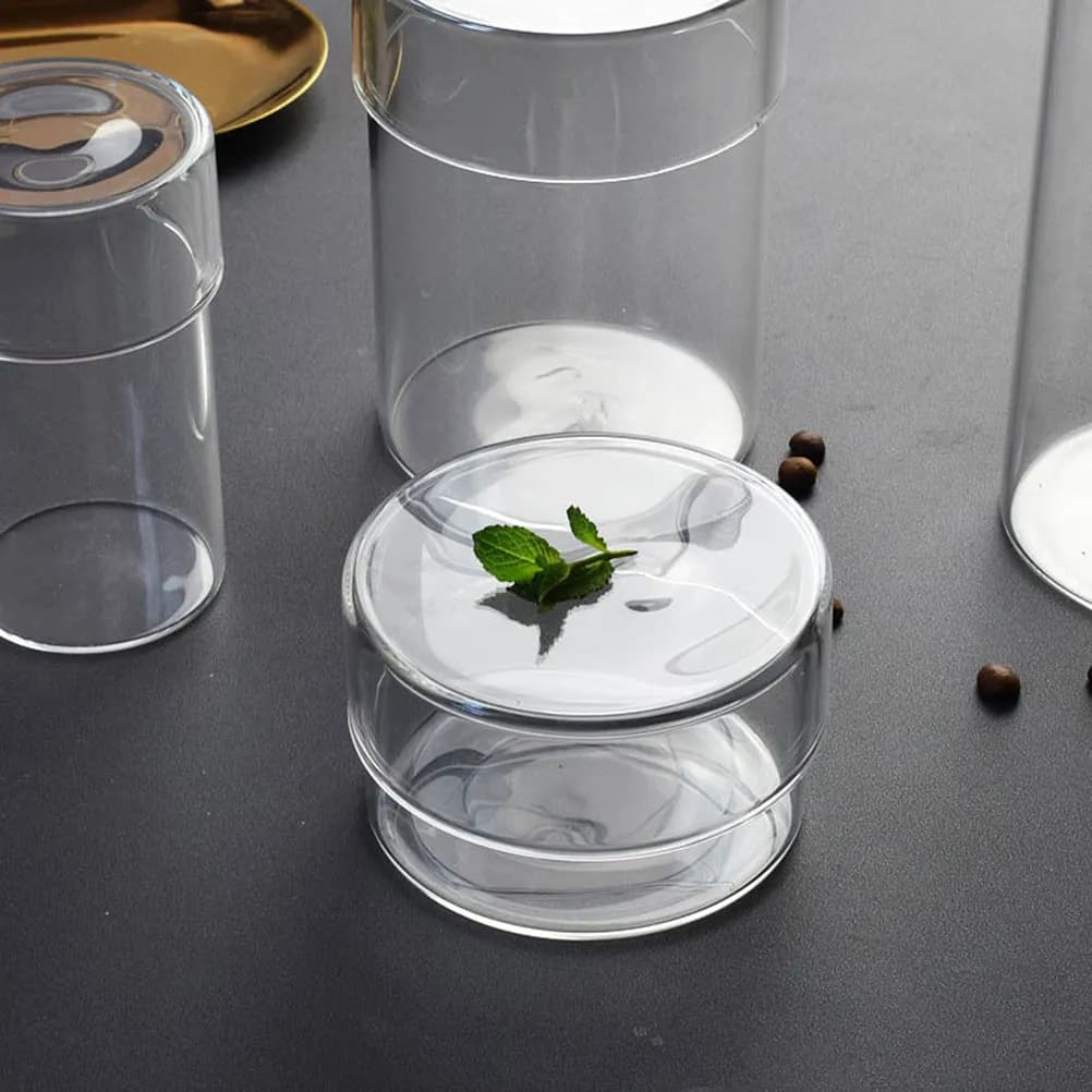 4Pcs Glass Storage Jar Set Clear High Grade Food Storage Container Airtight Lid for Tea Coffee Sugar Salt Beans Nuts