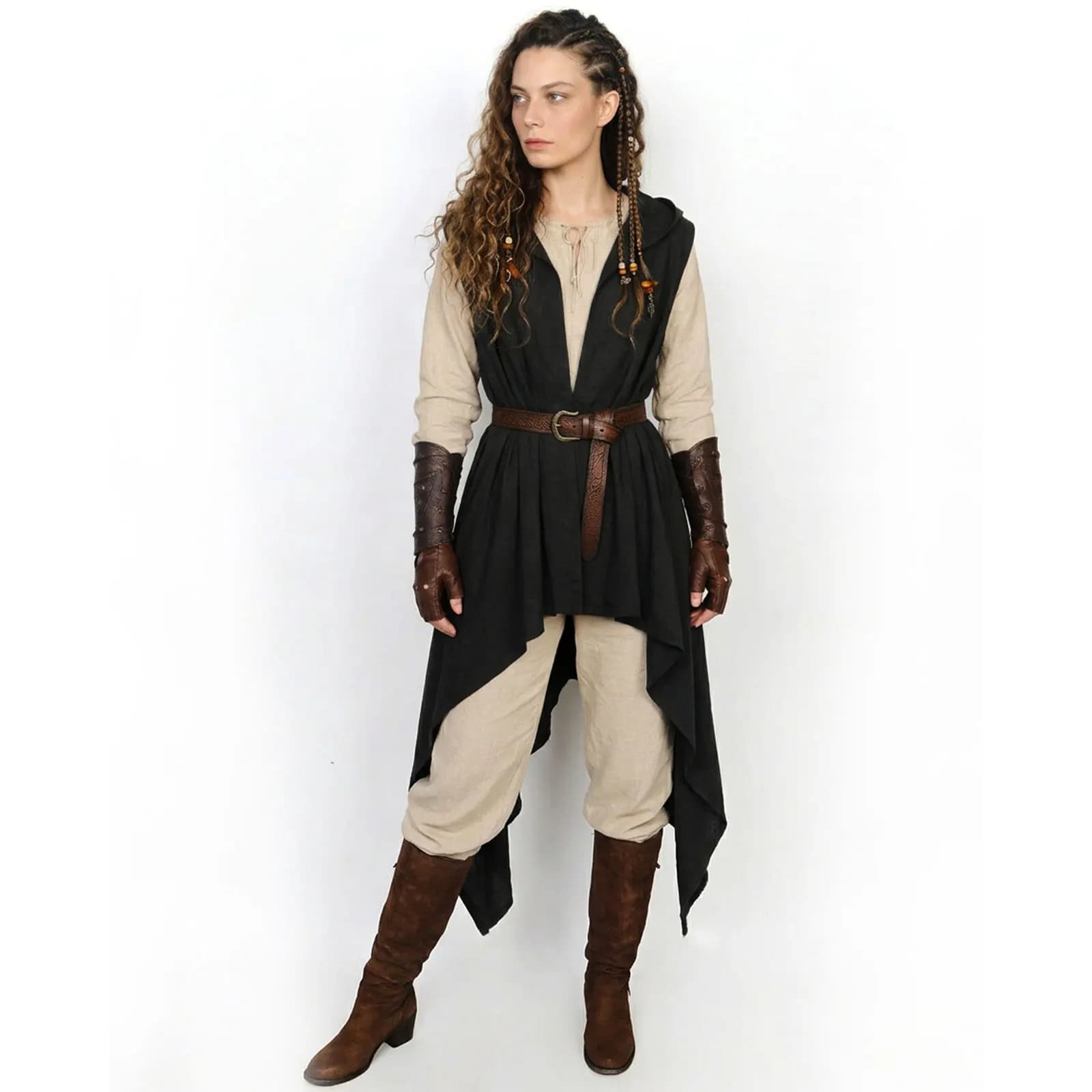 Gilet Cosplay da Ranger del Deserto per Donna, Asimmetrico, con Cappuccio, Orlo Distressed, Senza Maniche, Stile Post-Apocalittico