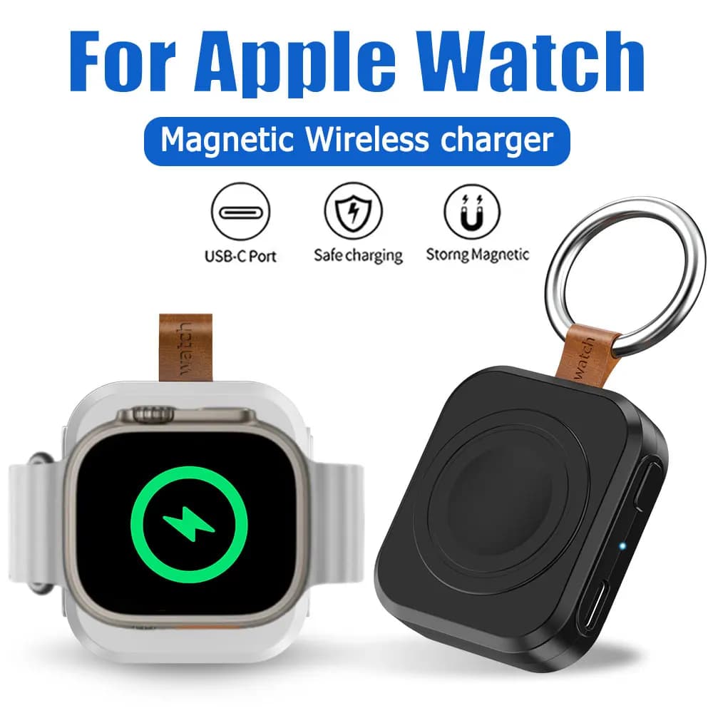 Portable Wireless Charger for Apple Watch Series 11/10/9/8/7/6/SE/5/4/3/2/1 1200mAh Magnetic iWatch Fast Charging With Keychain