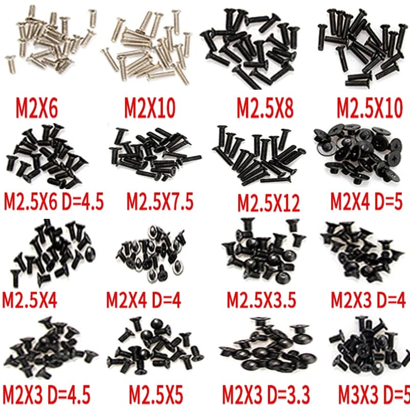 320 pz/set M2 M2.5 M3 viti assemblare Computer portatile Notebook fissaggio testa piatta custodia di riparazione nera per viti IBM Dell
