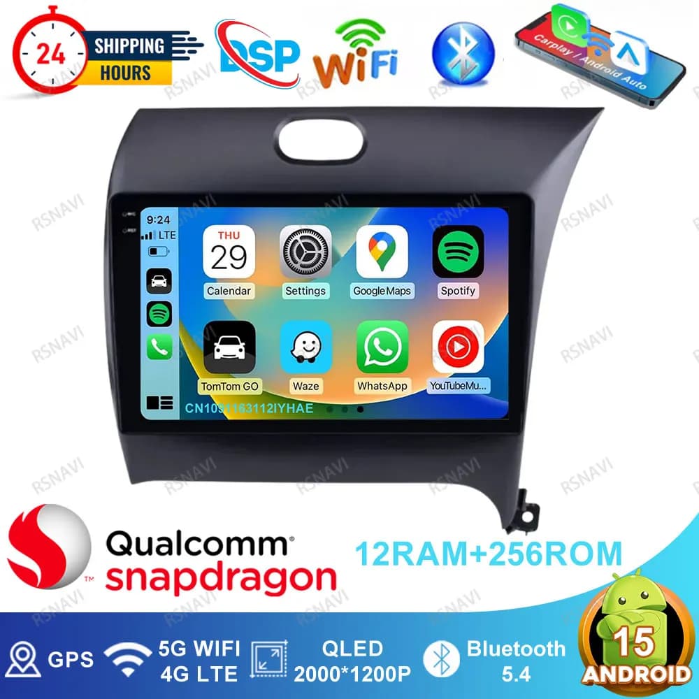 Android 15 Car Radio For Kia Cerato 3 K3 Forte 2013 2014 2015 2016 2017 2018 QLED DVD Head Unit GPS Wireless Carplay Auto DSP BT