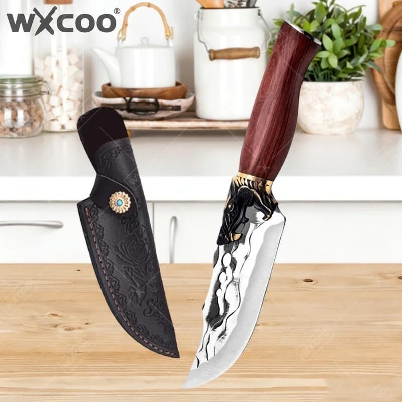WXCOO Stainless Steel Forging Knife Handmade Boning Knives Kitchen Meat Cleaver Butcher Knife Cutting Bone Knife with Sheath