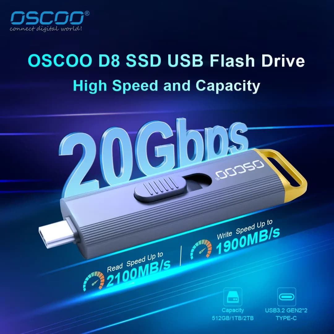 OSCOO Chiavetta USB da 20 Gbps USB3.2 GEN2 512 GB 1 TB Tipo C Pulsante di trazione Pendrive Disco di memoria da 2 TB Nuovo lanciato Accessori per computer