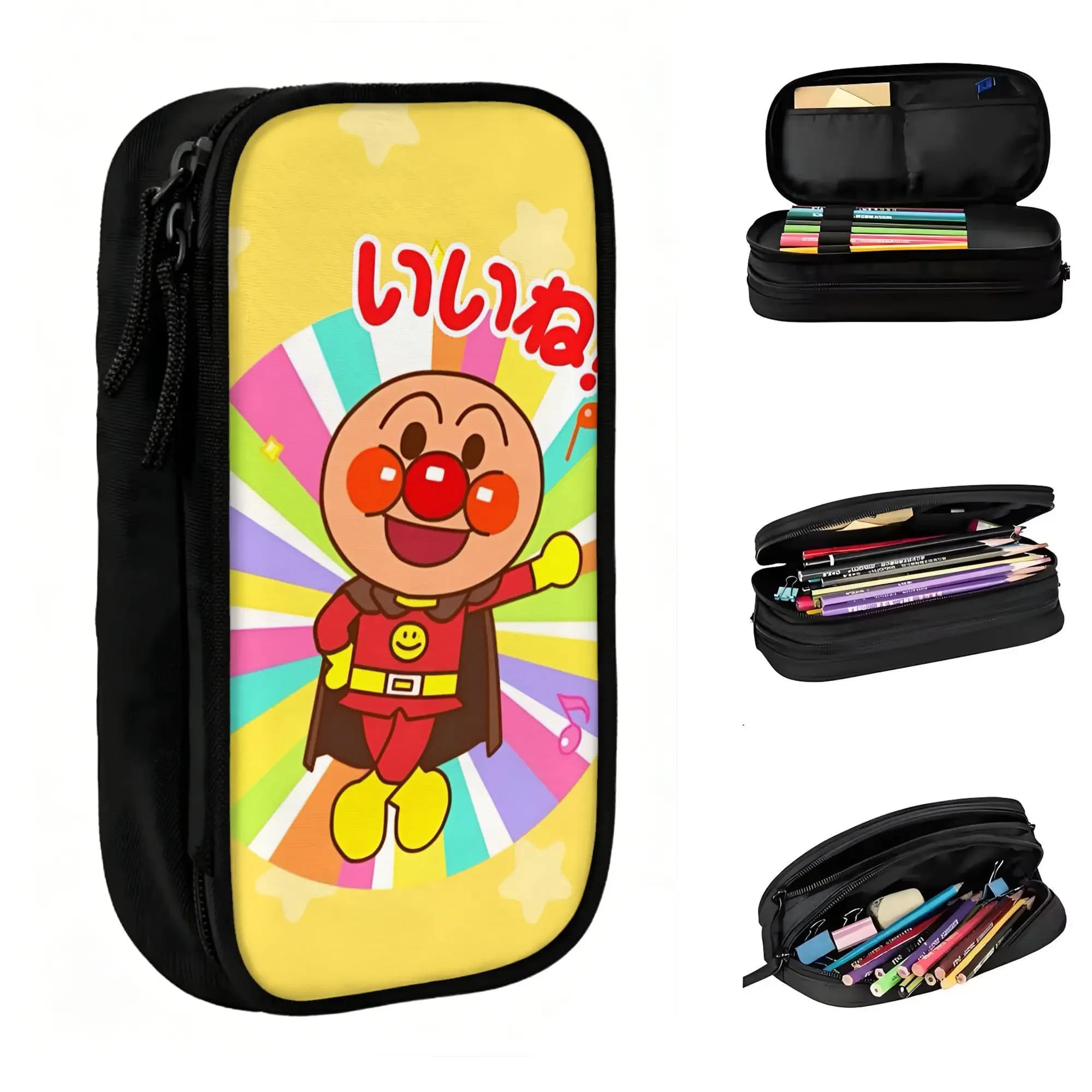 Custom Comic Anpanman Cartoons Cute Pencil Cases Boy Girl Large Storage Hot Pencil Box Students Stationery