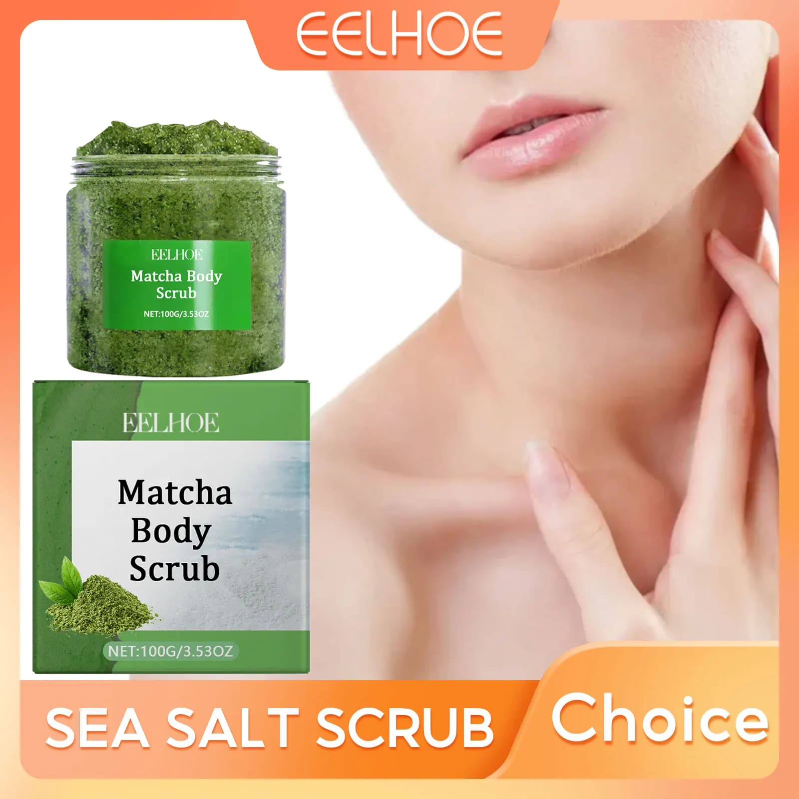 EELHOE Tè Verde Scrub Corpo Rimozione Della Pelle Morta Pulizia Del Corpo Idratazione Profonda Cura Della Pelle Liscia Sale Marino Esfoliante Scrub Corpo 100g