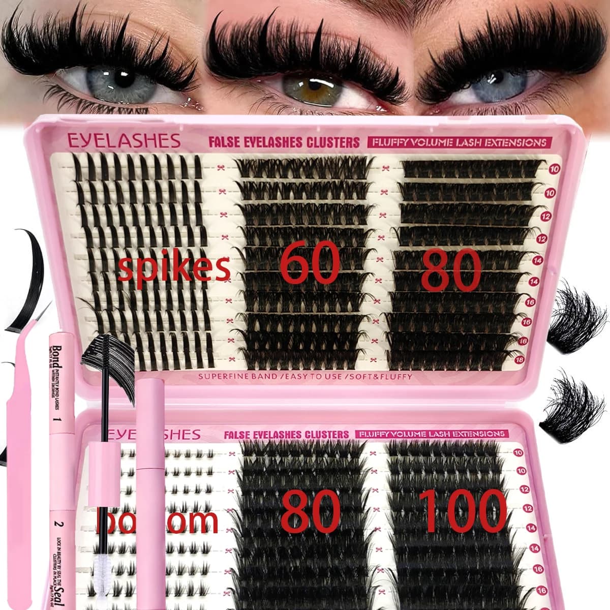 60-file DIY Eyelash Extension Kit Cluster Individual Eyelash Kit Mixed Styles 10-18mm with Link and Seal Eye Makeup Tool