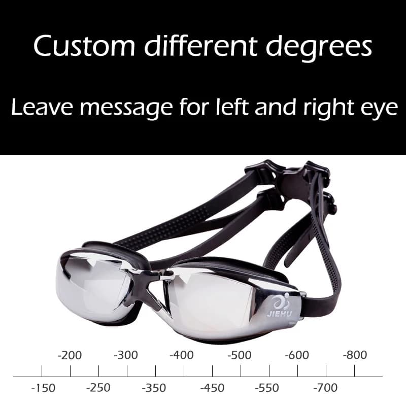 From -1.5 To -8.0 Miopia for Adults Silicone HD Transparent Plating Anti Fog Swimwear Customized Glasses Different degrees for Eye Left Destro