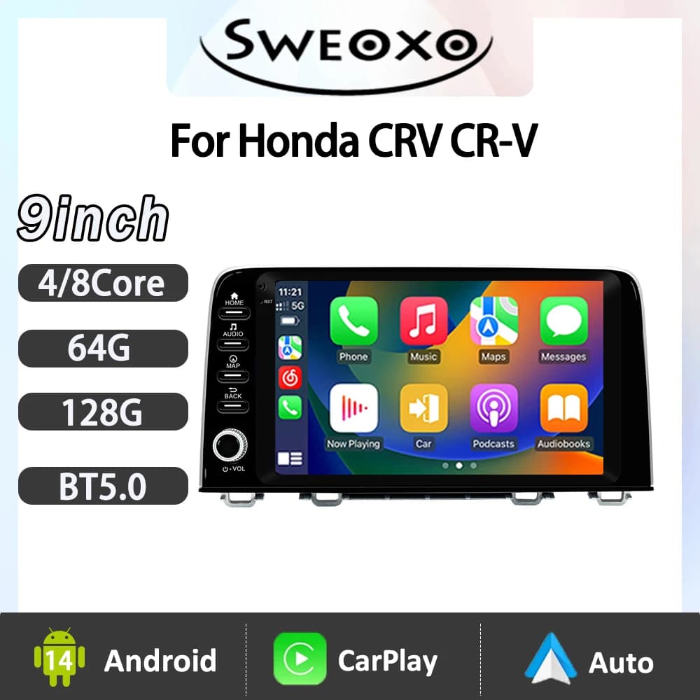 Autoradio multimedia Android Auto Carplay with GPS video player, stereo, Wi-Fi, Bluetooth 4G and navigation for Honda CRV