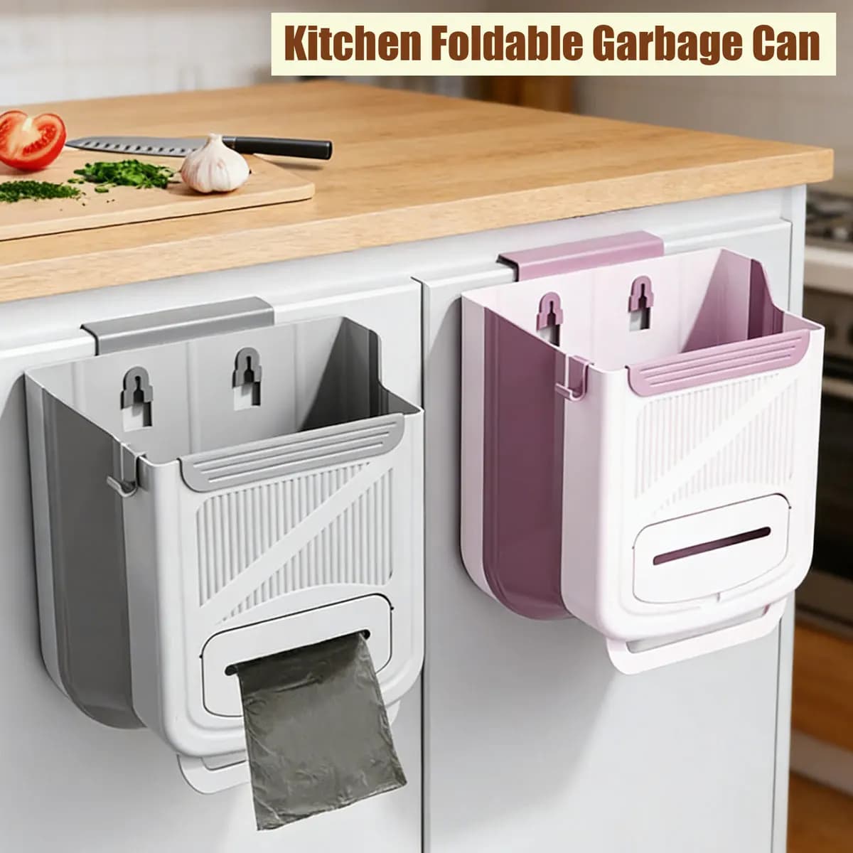 Cestino per Rifiuti Pieghevole da Cucina 7/10L, Montaggio a Parete o su Porta, Senza Perforazioni, per Uso Domestico