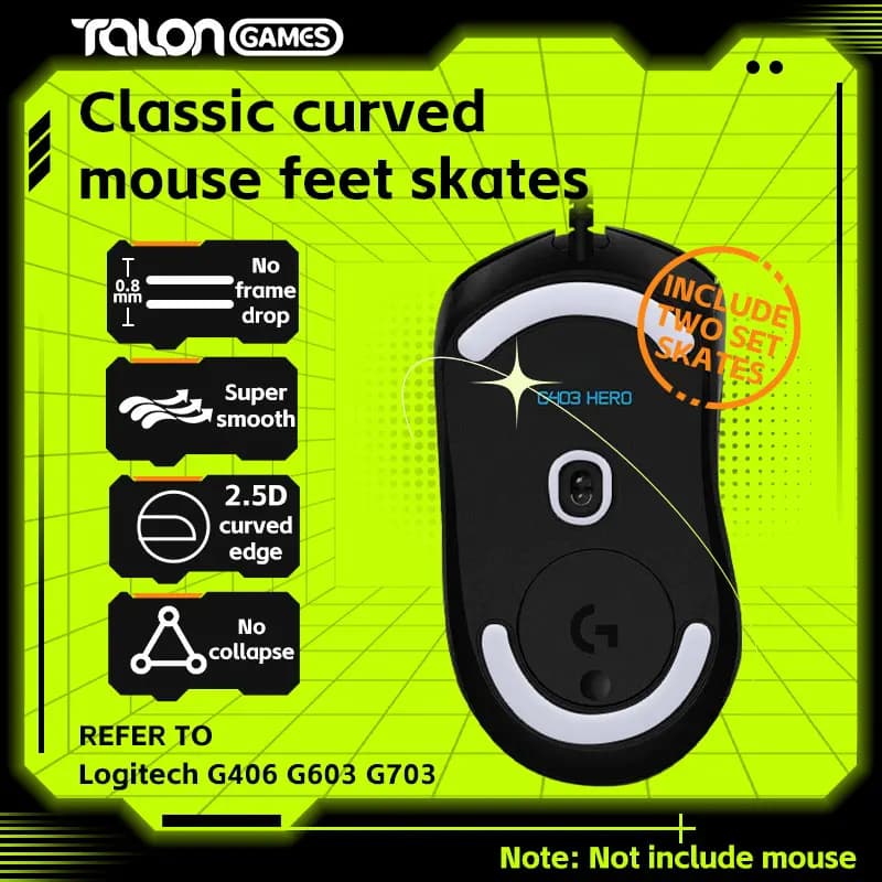 2 Set TALONGAMES Piedini per mouse Grigio chiaro Personalizzato Bordo curvo Piedini per mouse Pattini per Logitech G403 / G603 / G703 Mouse da gioco wireless