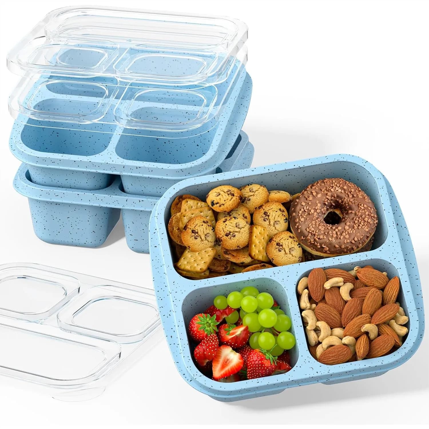 Set di 3 Contenitori Bento Impilabili con 3 Scomparti, Leggeri Contenitori per Preparazione Pasti per Bambini e Adulti, Senza BPA in Paglia di Grano