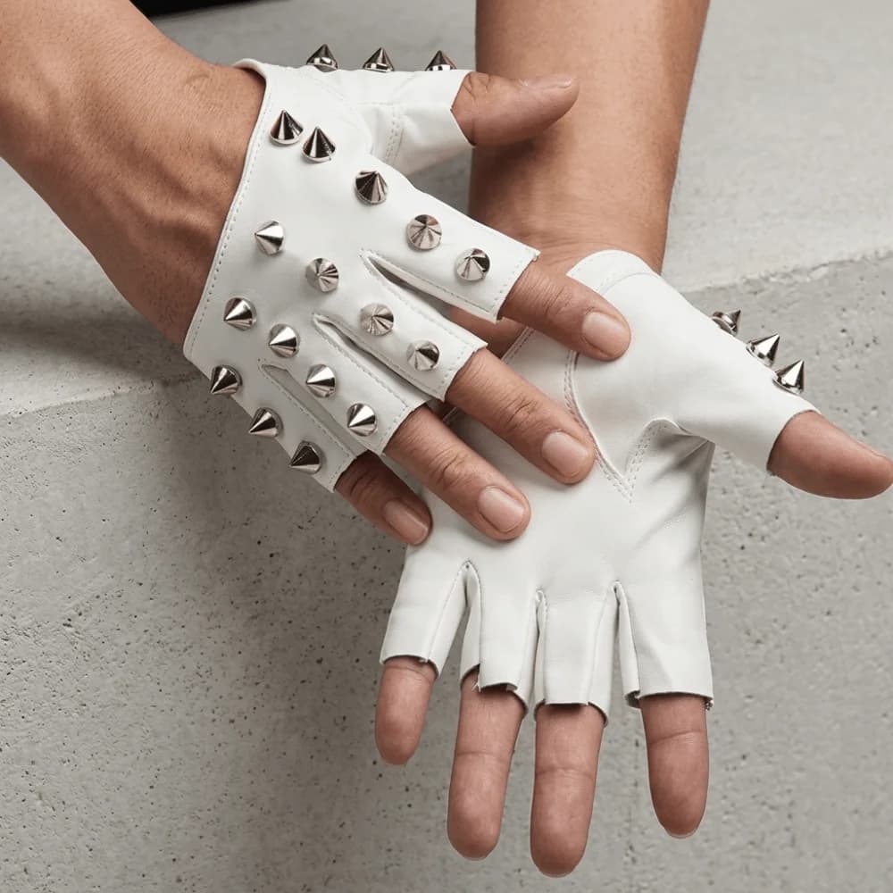 Motor Fingerless Rivet Gloves PU Leather Solid Color Half-palm Gloves Hip Pop Y2K Patent Leather Gloves Disco Dancing
