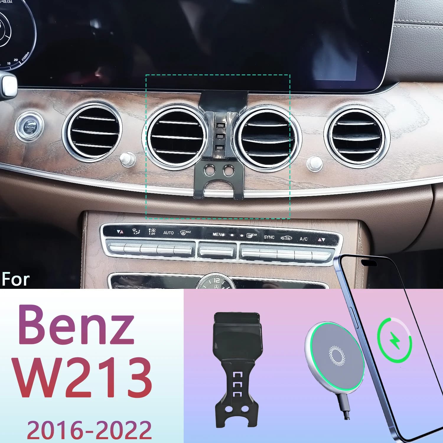 Per Mercedes Benz classe E W213 2016-2022 supporto magnetico per telefono 15W supporto per telefono con ricarica Wireless supporto per telefono MagSafe personalizzato