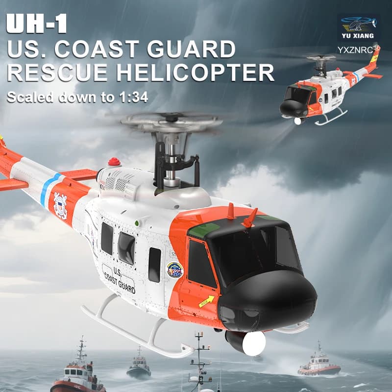 YUXIANG F07S UH-1 Huey 2.4G 9CH GPS Localizzazione del flusso ottico TOF LiDAR Mantenimento dell'altitudine Doppio Brushless 1:34 Scala RC Elicottero