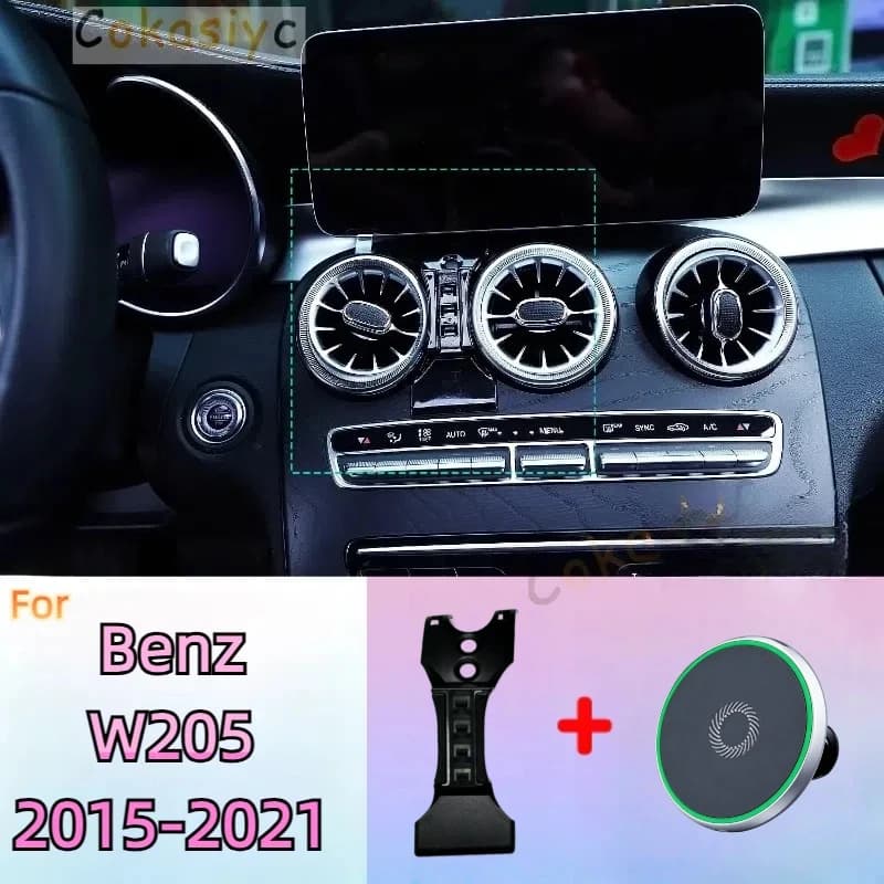 For Mercedes Benz C200 260 300 W205 2015-2021 Magnetic Phone Holder 15W Wireless Charging Phone Stand MagSafe Support Custom