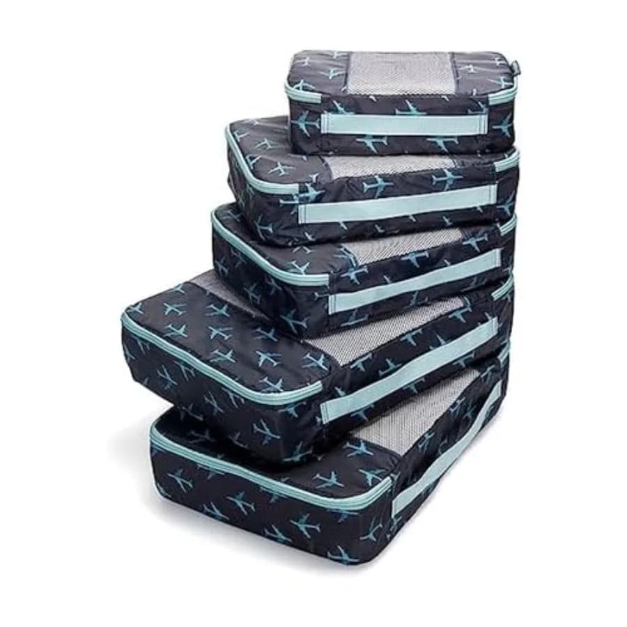 Set di Cubi Organizzativi da Viaggio con Motivo Aerei Navy, in Poliestere Resistente e Design Leggero, Ideali per Lunghi Viaggi e Viaggi Combinati