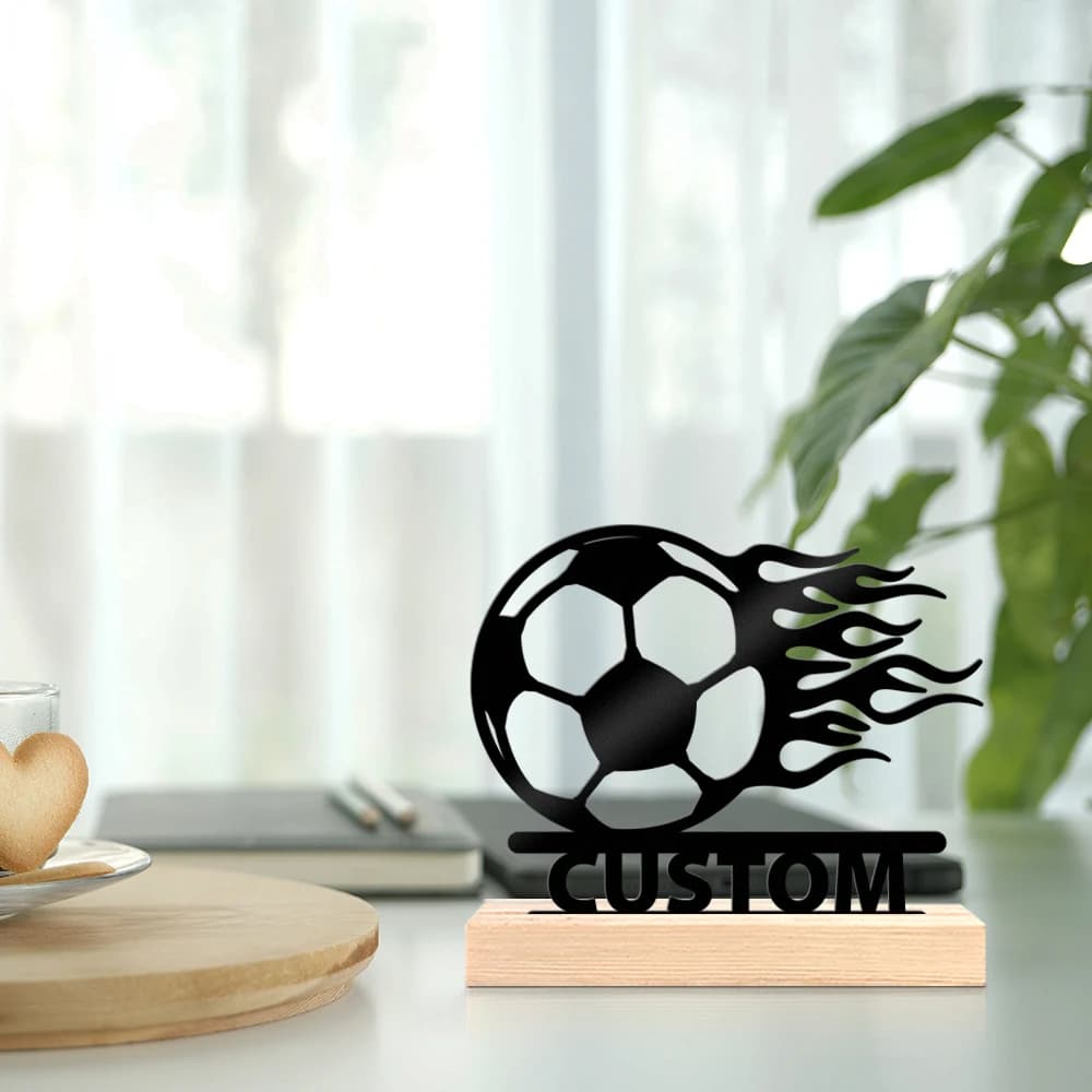 1pc Personalized Desktop Metal Ornaments Customizable Content With Wooden Base Home and Office Decorations,Christmas Gifts