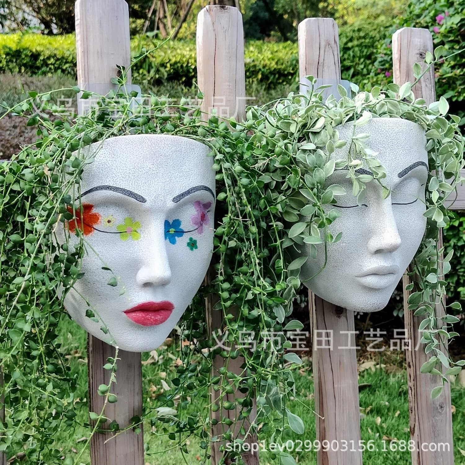 Creative Resin Facial Head Flower Pot Wall Mounted Planter Indoor Outdoor Garden Wall Decor Succulent Hanging Plant Container