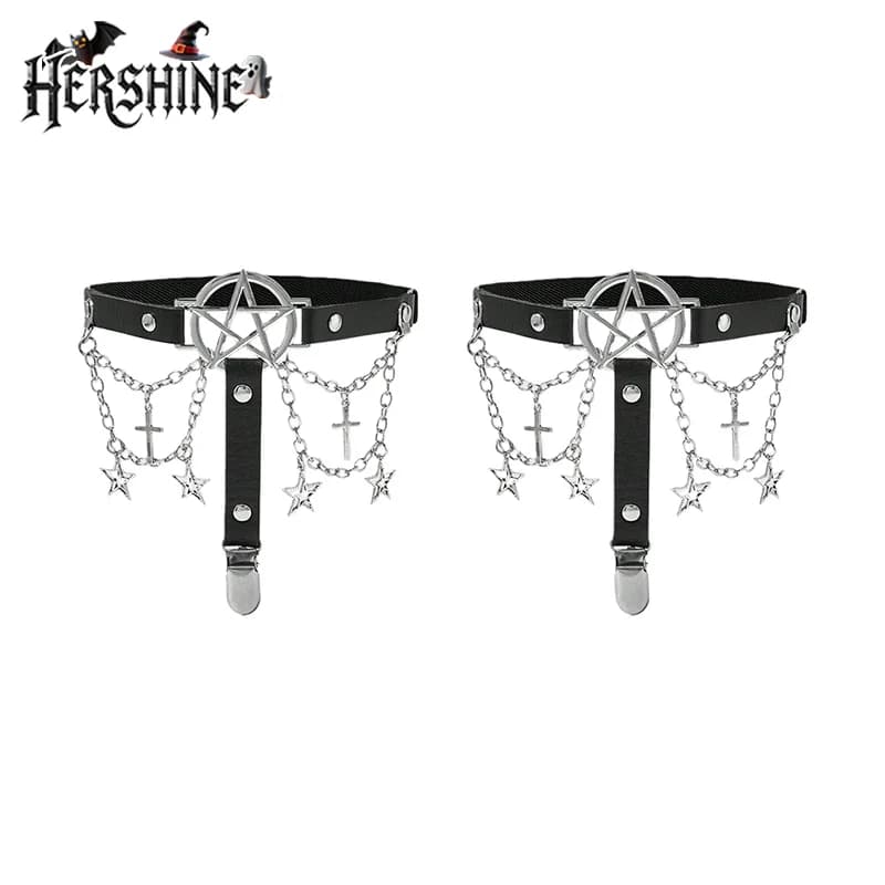 HERSHINE 2-Pack Women's Fashion Star Chain Leg Straps/Sock Clips, Y2K Gothic Punk Harajuku Rock Hip Hop Style，spring，summer