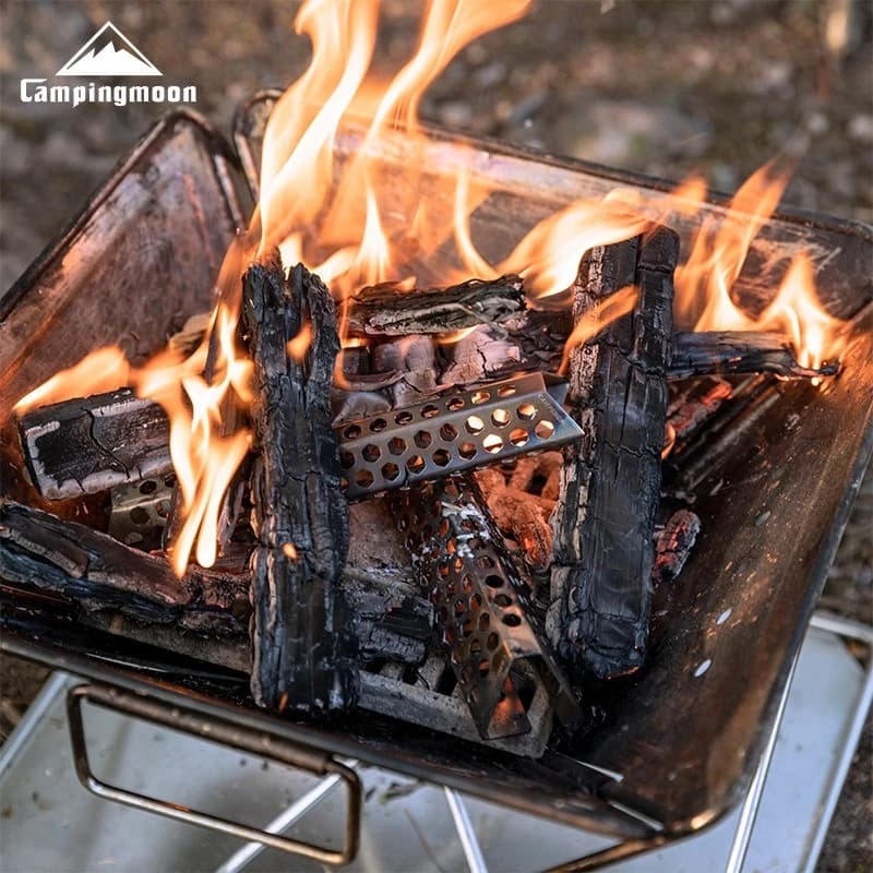 CAMPINGMOON 1PCS A4-CS/A4-CM Stainless Steel BBQ Accessories Reusable Metal Firewood with Air Hole for Camping Gear