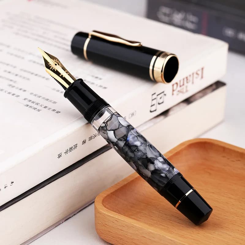 MAJOHN P139 Orange Color Large Piston Fountain Pen No.8 F/M Nib Ebonite Tongue All-copper Structure Writing High Quality Pen