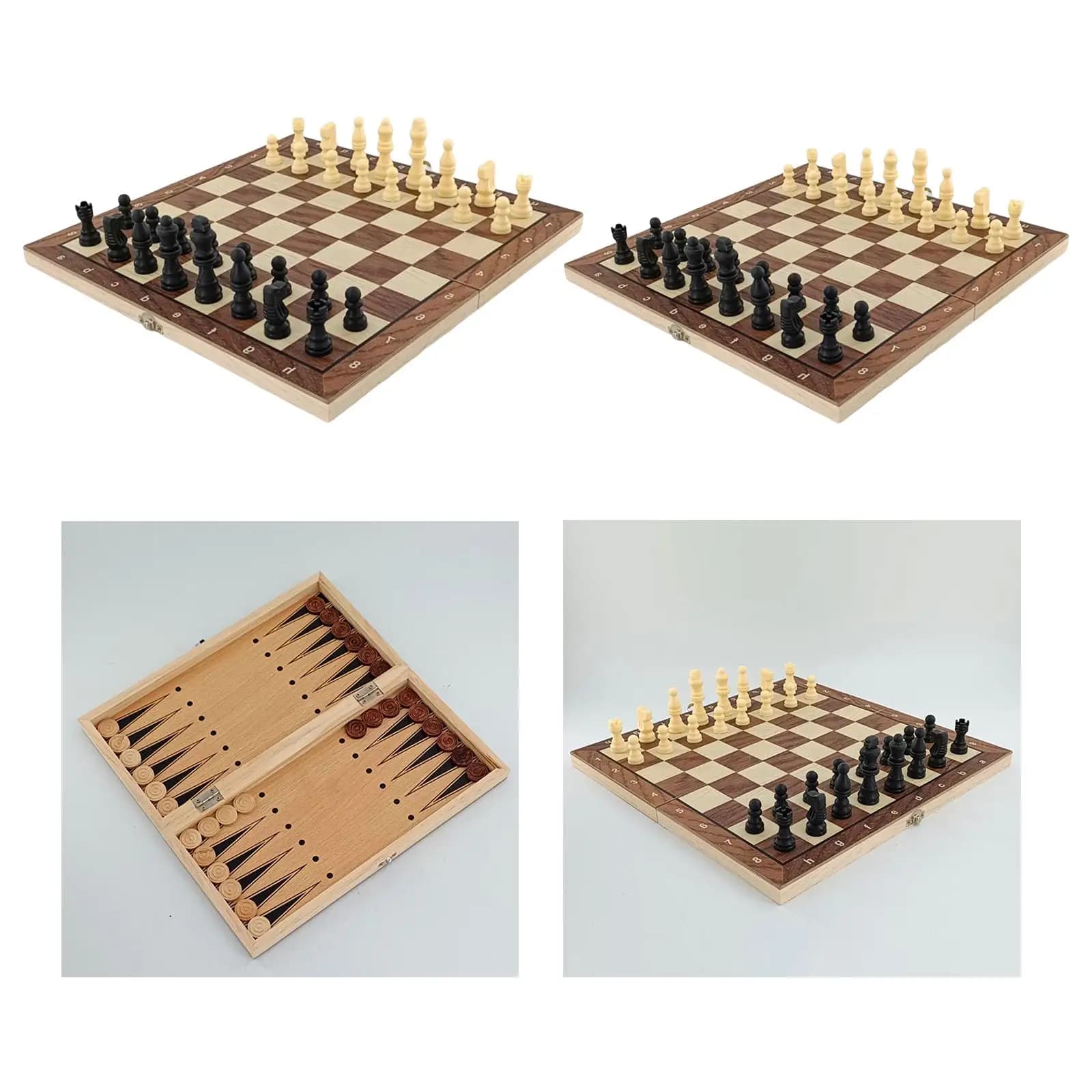 Portable Folding Storage Wooden Chess Board Set for Draughts Adults Family