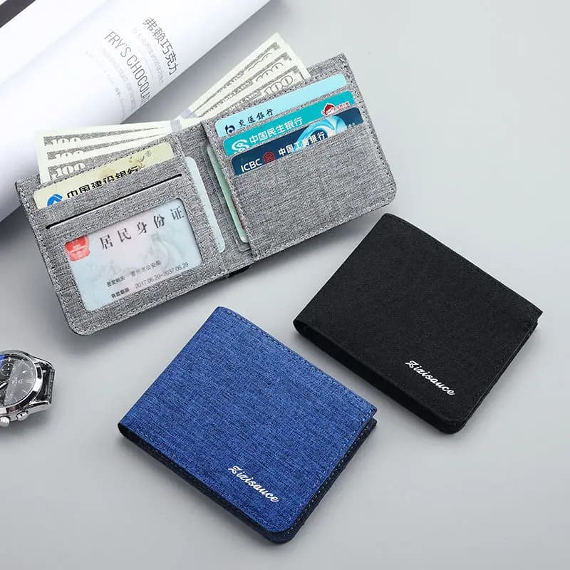 Classic men's wallet in short canvas high quality men's wallet with famous fashion brand Multi-Slot coin holder