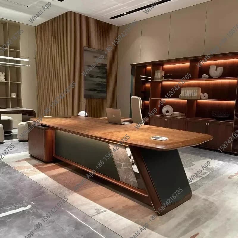 Scrivania da Ufficio con Organizer, Design Moderno e Lussuoso, in Legno, per Scrivere e Lavorare, Mesa De Escritorio