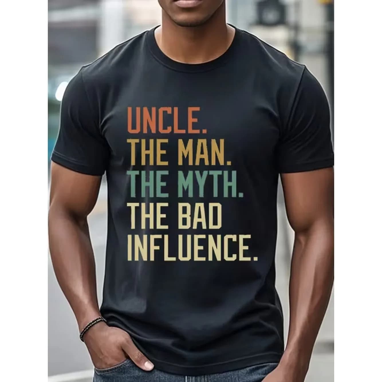 Uncle, Man, Myth, Negative Influence, Crew Neck Casual T-Shirt, Black T-Shirt, Men'S T-Shirt, Fun T-Shirt, Soft 100%, Fitness Running Weekend Casual Uncle T-Shirt