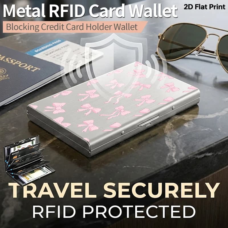 Portacarte in Metallo con Blocco RFID, Portafoglio Sottile Minimalista per Carte di Credito, Apertura Laterale, Custodia Protettiva Antifurto per Carte Lily Butterfly Sk