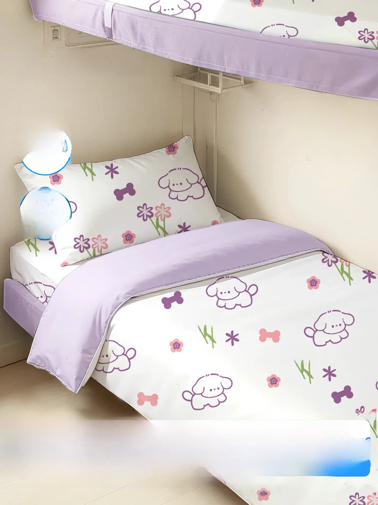 Set of disposable bed linen in three pieces for trains, sheet with thick corners, pillowcase, anti-spork sleeping bag for rigid surfaces