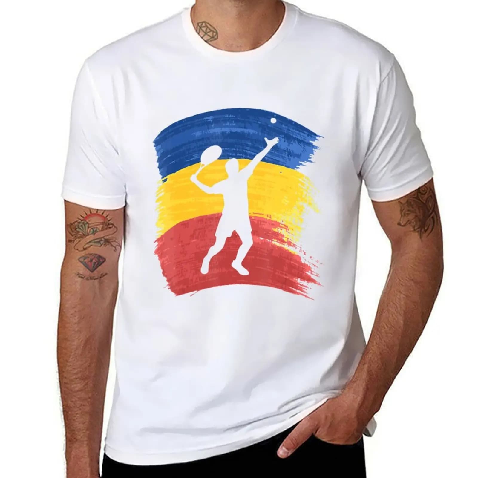 Tennis player with racket playing tennis t-shirt funny t-shirts cotton t-shirts for men soft cotton t-shirt