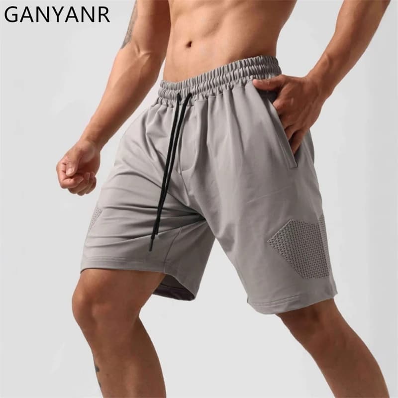 GANYANR Running Shorts Men Sportswear Basketball Gym Sports Summer Leggings Training Athletic Exercise Active Wear Football