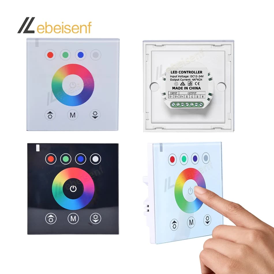 Controller LED RGBW DC 12V 24V 16A Anello colorato Full Touch Montaggio a parete 86 Pannello in vetro Dimmer Interruttore per luci di striscia 4CH 5050 2835