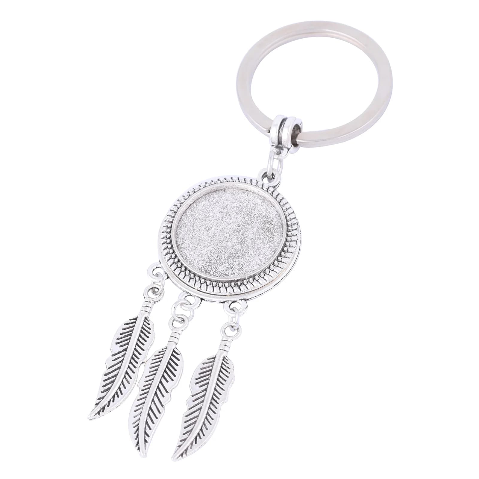 onwear 2pcs fit 20mm round antique silver dream catcher cabochon keychain base settings diy keyring pendant tray for key chain