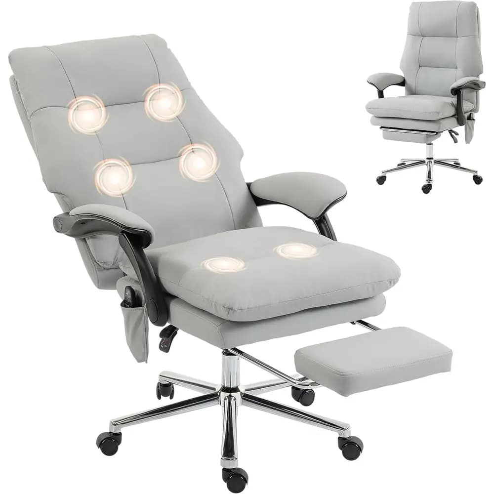 Sedia da Ufficio Ergonomica a 6 Punti di Vibrazione con Pelle Pet-Friendly, Cuscini a Doppio Strato, Seduta Larga, Schienale Alto, Reclinabile, Poggiapiedi