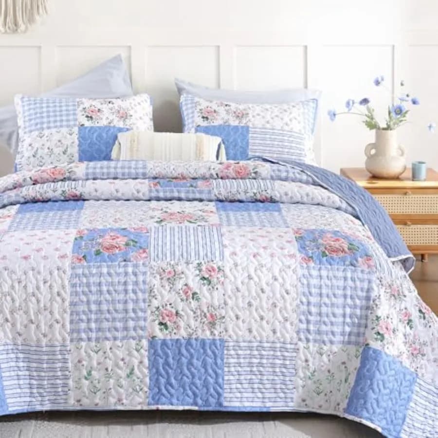 Set Copripiumino Floreale 3 Pezzi, Set Biancheria da Letto, Copriletto con 2 Federe - Copertura Floreale Ultra Morbida