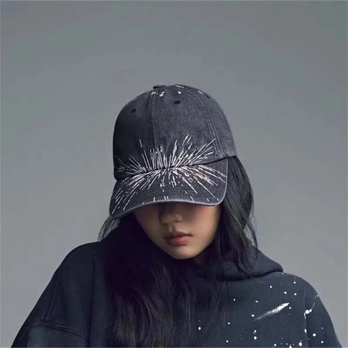 Cappello da Baseball in Cotone Lavato di Tendenza, 2 Stili, con Stampa Effetto Invecchiato, Morbido Cappello in Denim Vintage per Uomo e Donna